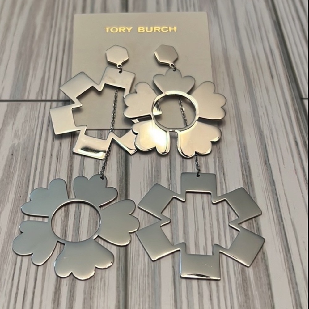 Tory Burch GEO SILVER TONE DROP EARRINGS